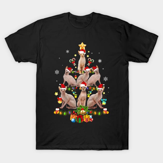 Sphynx Christmas Tree Funny Cat Lovers Xmas Holiday Gift T-Shirt by Dunnhlpp